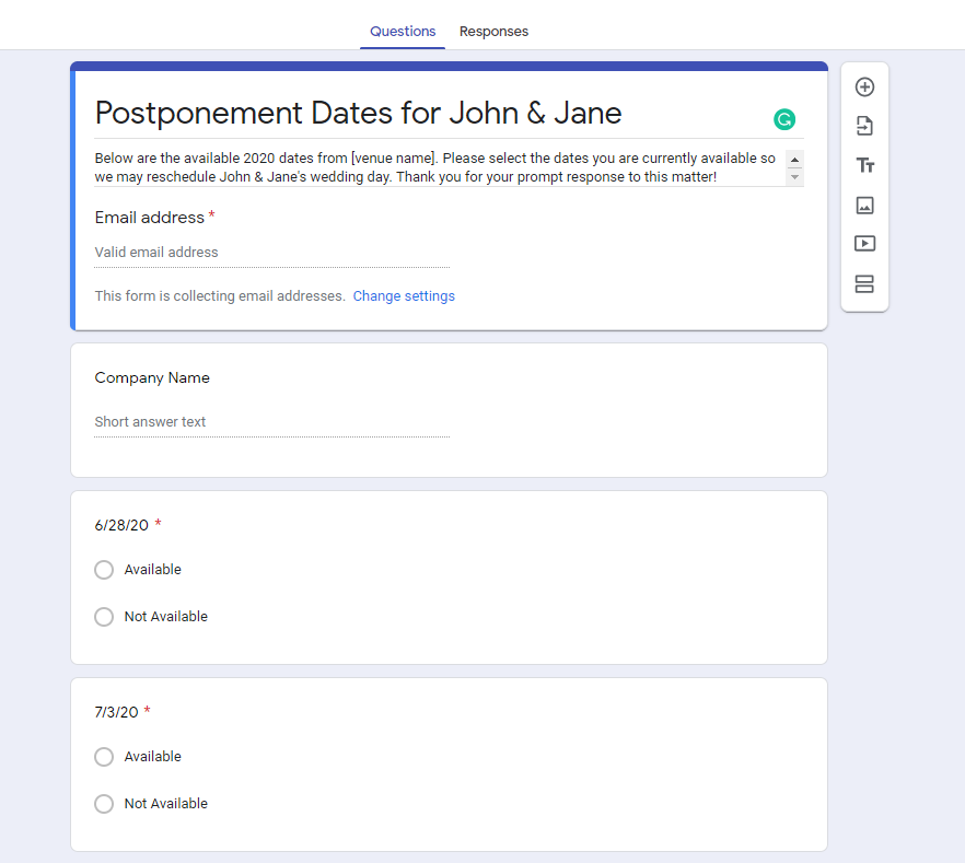 Google Form Postpone Your Wedding Example